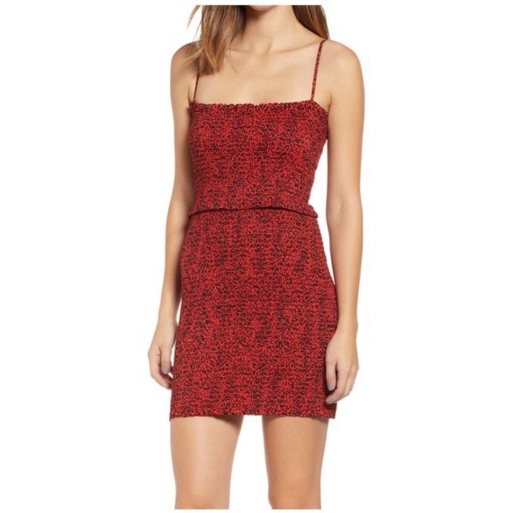 AFRM x REVOLVE Red and Black Smocked Mini Dress